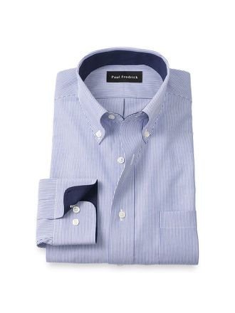 Paul Fredrick Non-iron Cotton Stripe Dress Shirt With Contrast Trim