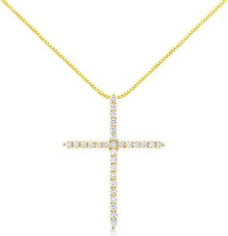 House of Brilliance 10K Yellow Gold 3.00 cttw Round-Cut Diamond Cross 18 Pendant Necklace at Nordstrom