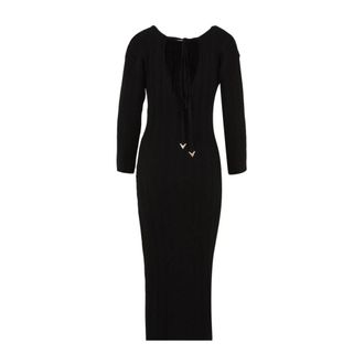 Akep Geribbelde Lange Jurk - Dames - Casual kleedjes - Zwart - S - Wol - Kleedjes