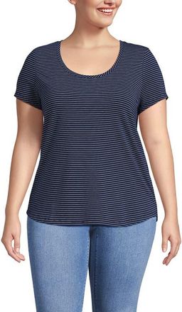 Lands End Plus Size Short Sleeve Lightweight Jersey Scoop Neck T-shirt in Deep Sea Navy Thin Stripe at Nordstrom, Size 3X