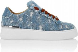 Philipp Plein Lo-Top Sneakers Monogram Strass - Heren - Sneakers - Blauw - 37 EU - Katoen - Schoenen