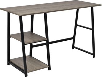 vidaXL Escritorio Con 2 Estantes Gris Y Roble Vidaxl