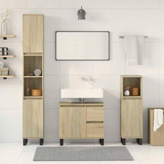 Berkfield Home Durable 3 Piece Bathroom Furniture Set Sonoma Oak Engineered Wood in Light Tan