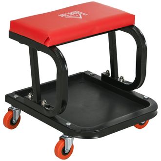 HOMCOM Workshop Stool - Rolling Mechanic Stool with 360 Degree Swivel - Red | TJ Hughes