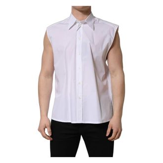 Dolce & Gabbana Short Sleeve Shirts, male, White, Size: M Cotton Sleeveless Formal Dress Shirt