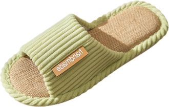 Generic Women Striped Sole Soft Warm Indoor Slippers Cozy Comfortable Slip On Bedroom Footwear (Green, 4.5)