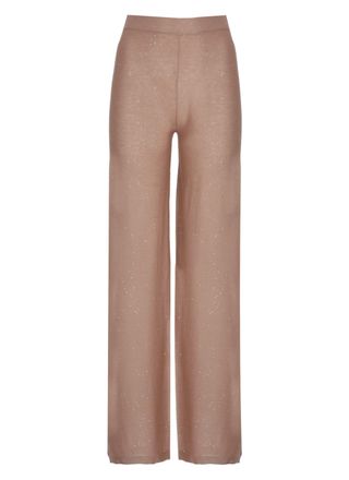 KANGRA Beige Viscose Sequined Straight-Leg Pants