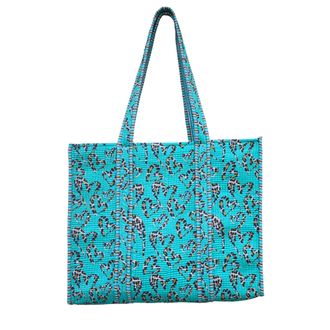Generic Leopard Print Cotton Quilted Tote Bag for Women - Lightweight Shoulder Bag for Beach, Grocery & Everyday Use