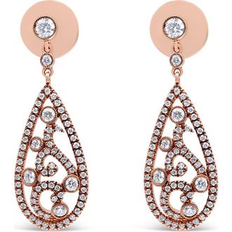 House of Brilliance 18K Rose Gold 1 1/4 Cttw Diamond Teardrop Shaped Drop Earring in Pink at Nordstrom