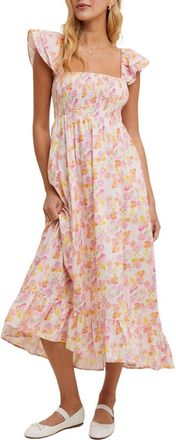 Wishlist Floral Flutter Sleeve Maxi Dress in Punch Combo at Nordstrom Rack, Size Medium