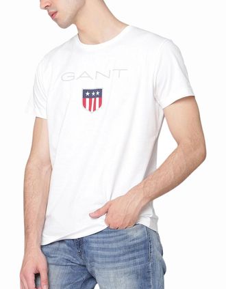 GANT Mens Gant Mens T Shirt Original Shield Crew Neck Pullover Soft Cotton Summer Tee - White - Size: 40