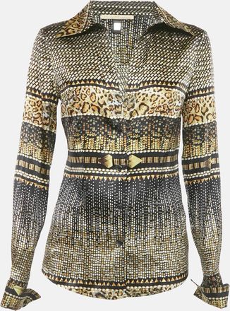 Roberto Cavalli Brown Printed Satin Shirt