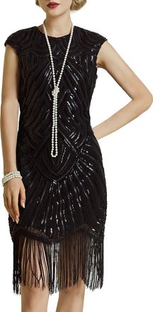 Babeyond Babeyond Ladies Retro 1920s-style Flapper Dress - Fully Sequined, Round-necked, Great Gatsby Themed Party Dress - Ladies costume dress - Black - XXL