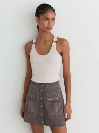 Reiss Dark Grey Suede Zip-pocket Mini Skirt, 18