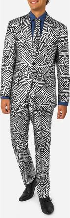 OppoSuits Silver Geo Star Slim Fit Two-Piece Suit & Tie Set in Black/Silver at Nordstrom, Size 44 Regular