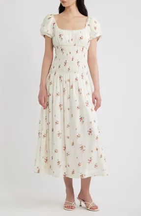 Reformation Riva Shirred Midi Dress in Maven at Nordstrom, Size X-Large