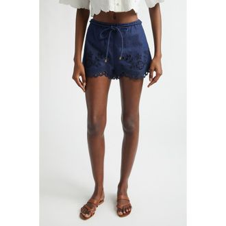 Zimmermann Mahon Broderie Anglaise Denim Shorts in Ink at Nordstrom, Size 0P