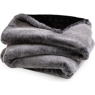 Bare Home Faux Fur Throw Blanket in Variegated Grey at Nordstrom, Size Standard