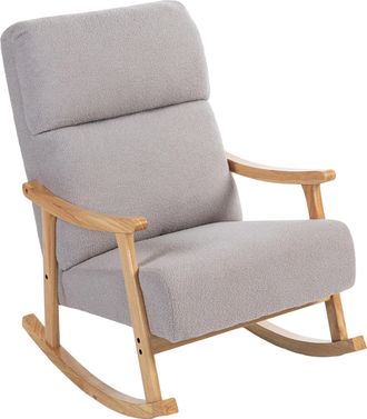 OEM Silla Mecedora De Borreguito Con Patas Y Reposabrazos De Madera De Caucho Mecedora Carga 120 Kg Gris Claro
