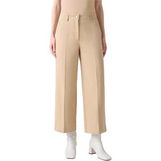 Akris Chiara Wide Leg Crop Cotton Gabardine Pants in Beige at Nordstrom, Size 8