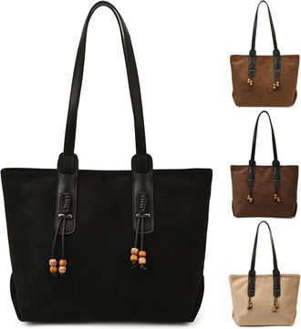 Generic Cymwer Faux Suede Shoulder Bag Vintage Handbag Large Capacity Tote Briefcase (Black)