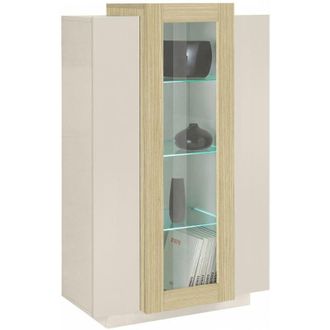 Dmora Vetrina Severino, Mobile Espositore 7 Ripiani, 3 Ante Made in Italy, 10 Vani, 80x38x120.5h cm Beige