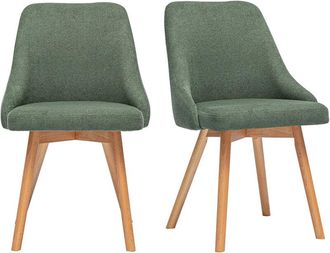Miliboo Sillas Escandinavas En Tejido Chenilla Verde Caqui Y Madera Clara (lote De 2) Hasta