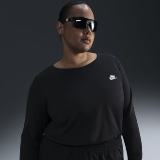 Nike Womens Nike Sportswear Club Long-Sleeve T-Shirt (Plus Size) in Black | HM9505-010