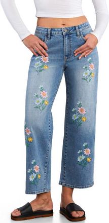 BILLY T Floral Embroidered Straight Leg Jeans in Relaxed Blue at Nordstrom, Size 28