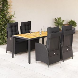 vidaXL Set De Muebles Jard&iacute;n 5 Pzas Con Cojines Rat&aacute;n Sint&eacute;tico Negro Vidaxl