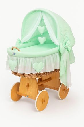 OEM Mois&eacute;s De Mimbre Amelia Con Capota Plegable - Ropa De Cama Natural Y Menta