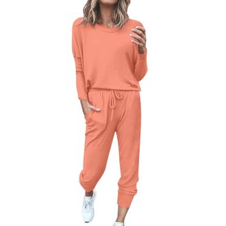 Generic Tracksuit Womens Full Set Two Piece Outfit Long Sleeve Crewneck Pullover Tops and Long Pants Tracksuit Tops and Jogging Bottoms with Pockets Two Piece
