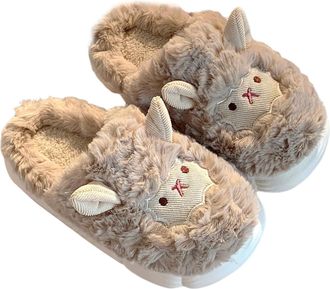 Generic Size 7 Cute Sheep Slippers Fluffy Soft House Slippers for Woman Man Animal Slipper Full Back Plush Warm Cozy Home Slipper Indoor Outdoor B1_Brown Foot