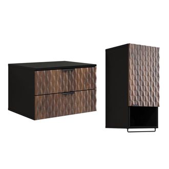 Petits Meubles Conjunto mueble bajo lavabo 60 cm paneles laminados madera y negro