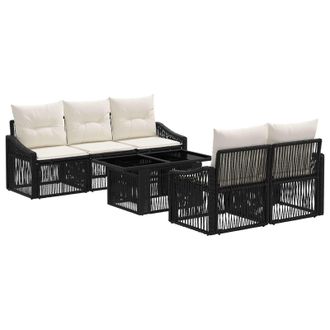 vidaXL Conjunto De Sof&aacute;s De Jard&iacute;n 6 Uds. Negro Y Blanco Crema Vidaxl