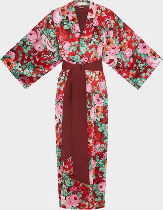 Olivia Von Halle Queenie Floral-Print Silk Satin Robe