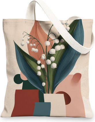 Generic Floral Canvas Tote Bag, Modern Reusable Shopping Bags, Lightweight Eco-Friendly Cotton Shoulder Straps 13x15 Inch
