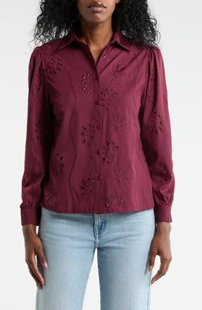 Forgotten Grace Eyelet Hidden Placket Top in Burgundy at Nordstrom Rack, Size X-Large