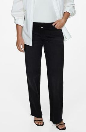 Mango Over the Bump Wide Leg Maternity Jeans in Black Denim at Nordstrom Rack, Size 6