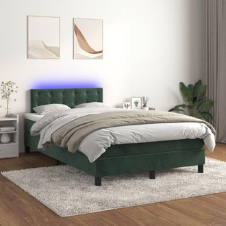 vidaXL Vidaxl - Cama Box Spring Colch&oacute;n Y Led Terciopelo Verde Oscuro 120x200cm