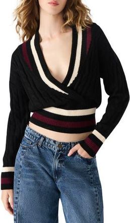 Steve Madden Addison Contast Trim Cable Knit Sweater in Black Multi at Nordstrom Rack, Size X-Large