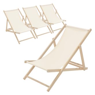 ECD Germany Ecd Germany - Juego De 4 Tumbonas Playa Madera De Pino 3 Posiciones De Reclinaci&oacute;n Plegable Silla Tradicional De Sol Para Jard&iacute;n O Balc&oacute;n Beige Imperm
