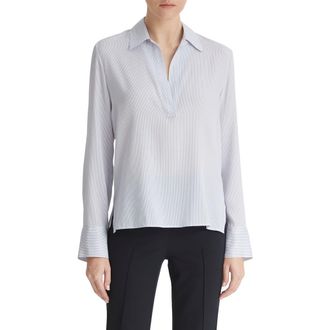 Vince Micro Stripe Stretch Silk Popover Shirt in Sky Graphite at Nordstrom Rack, Size X-Large