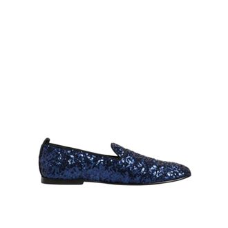 Dolce & Gabbana Blue Sequined Loafers Slippers Dress Shoes