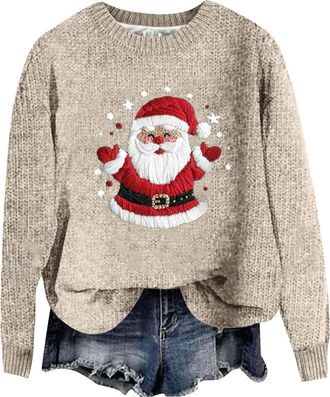 Generic Jumpers for Women UK Christmas Jumpers Women Plus Size Santa Claus Winter Casual Reindeer Soft Off The Shoulder Wine Glass Sweater Fairisle Cable Knit