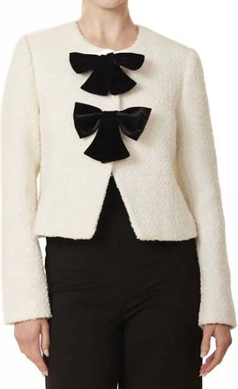 Dolce Cabo Velvet Bow Tweed Blazer In White