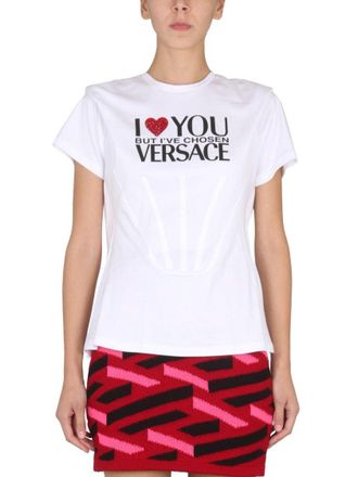 Versace White Short-Sleeved T-Shirt With Logo Print