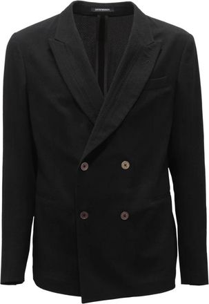 Armani Double-Breasted Wollen Jas - Heren - Blazers - Zwart - L - Wol - Jassen