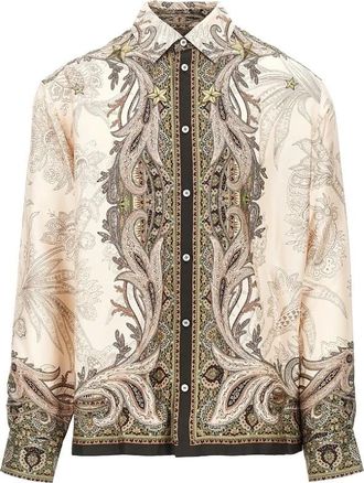 Etro Zijden twill overhemd met geplaatst Pegasus-motief - Dames - Blouses & Shirts - Veelkleurig - Maat: XL Zijde