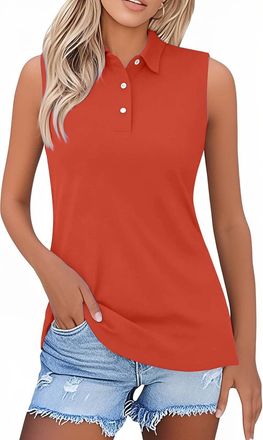Generic Womens Sleeveless Golf Polo Shirts Buttons Collared V-Neck Cotton Casual Sports Gym Yoga Tennis Tops Quick Dry Workout Activewear Running T-Shirts